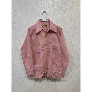 Hand Made Long Sleeve San Antonino embroidery Mexican guayabera Shirt Pink